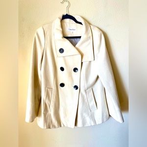 Calvin Klein cream double breasted wool blazer.